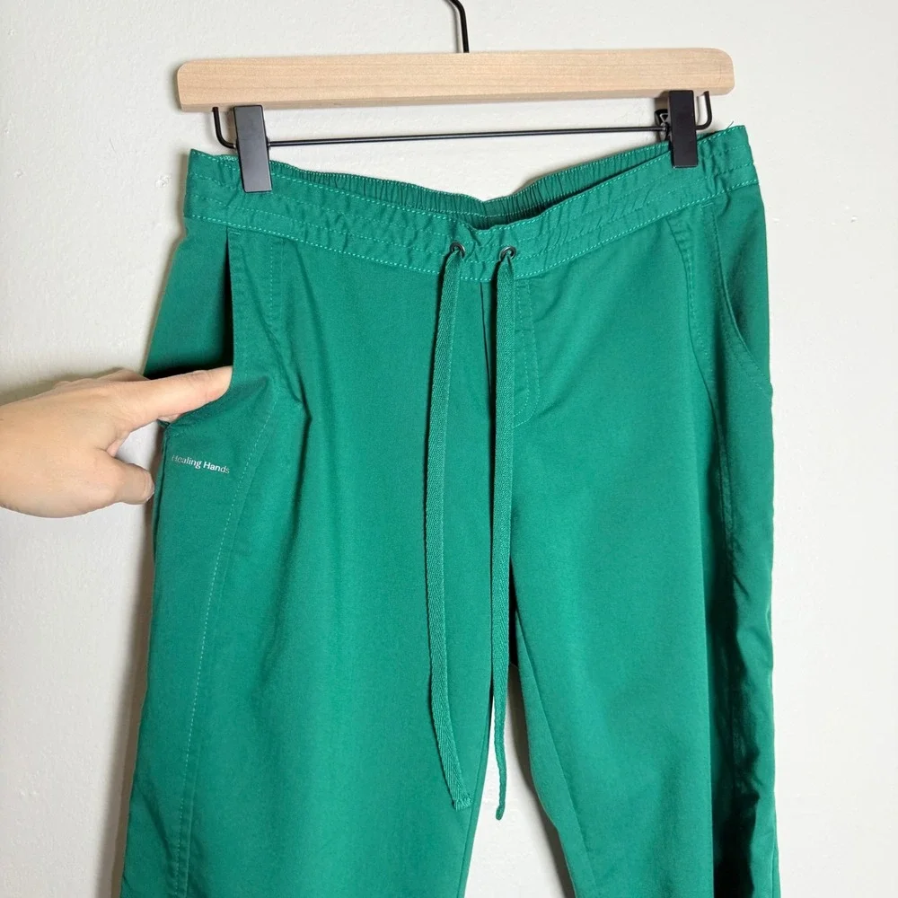 Healing Hands Womens Scrub Pants SP Green Stretch‎ Waist Nurse Medical Caretaker